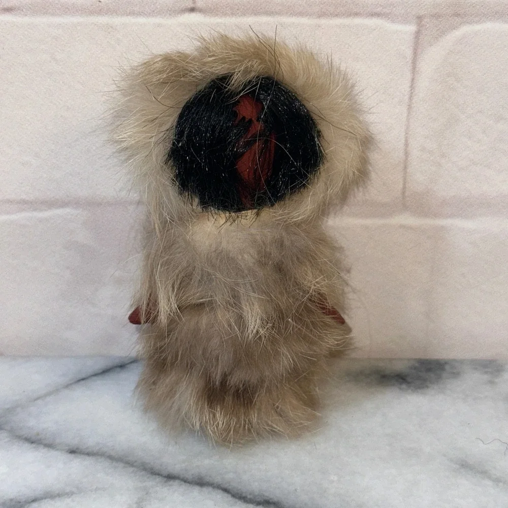 Vintage Inuit Eskimo Doll Fur Parka Hand Painted Face Brown Cultural Folk Art